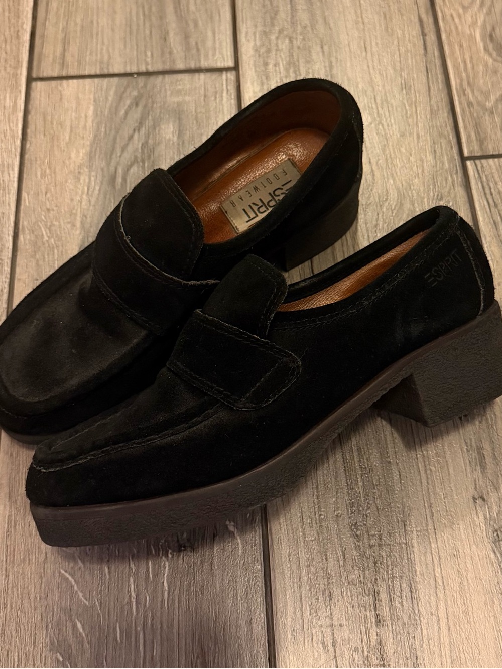 Esprit Black Suede Loafers with Block Heel